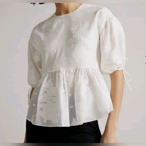 NWT 2 Ted Baker London 'Karni' White Puff Sleeve Blouse